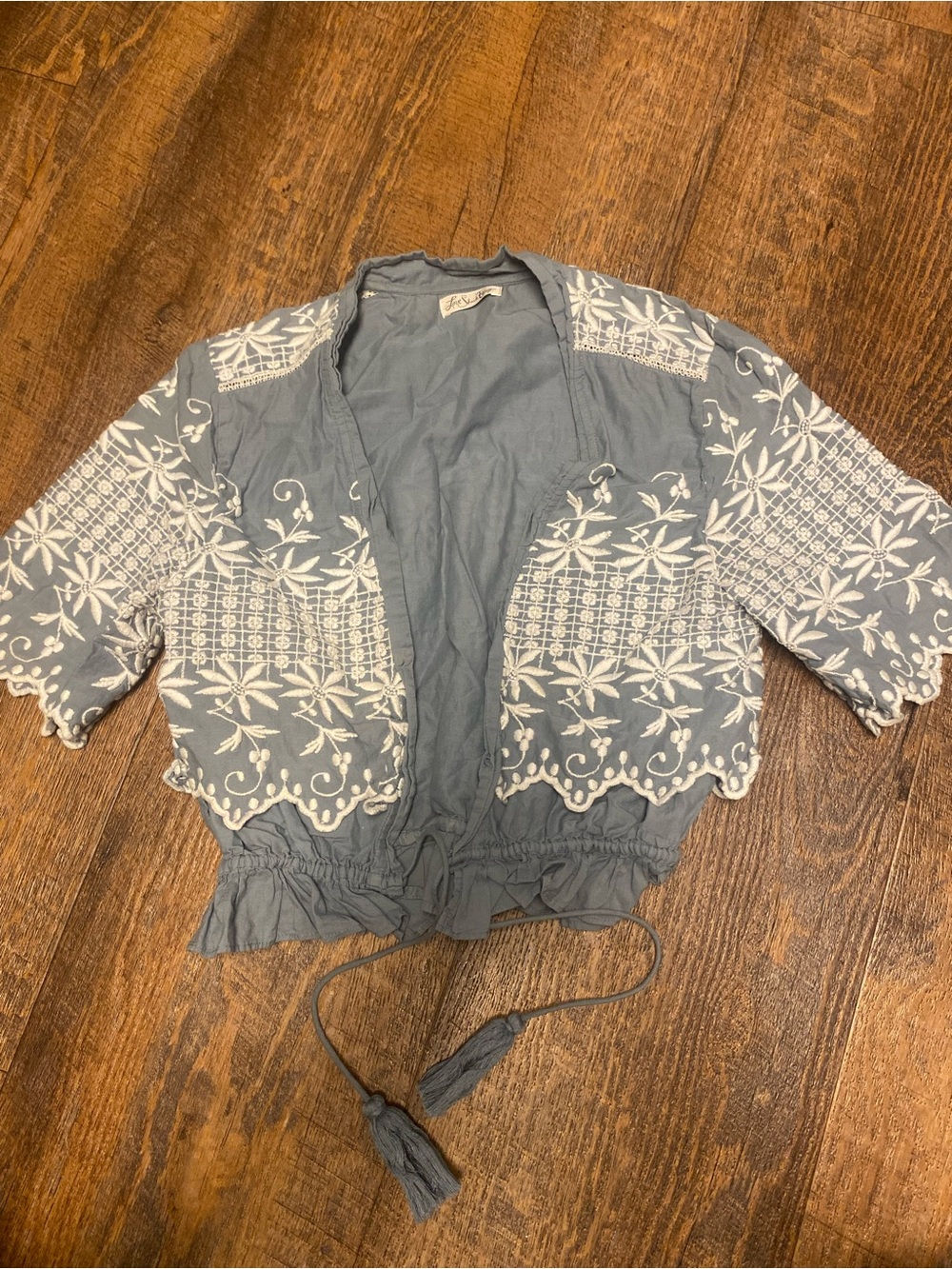 LoveShackFancy Georgia Embroidered Top Size 0 Boho Floral Tassel Hippie Cotton
